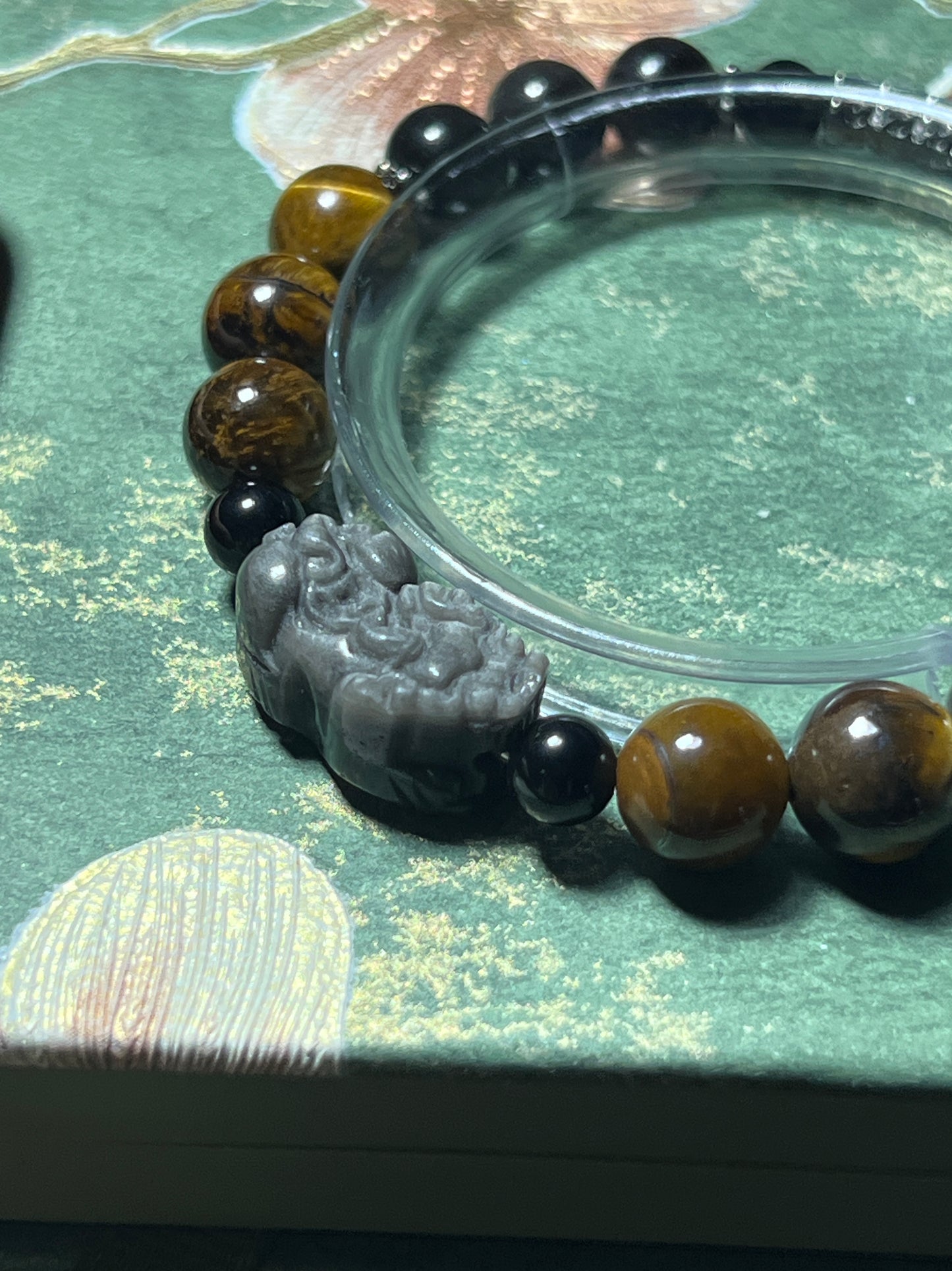 Design Bracelet | Natural Yellow Tiger Eye & Silver Sheen Obsidian