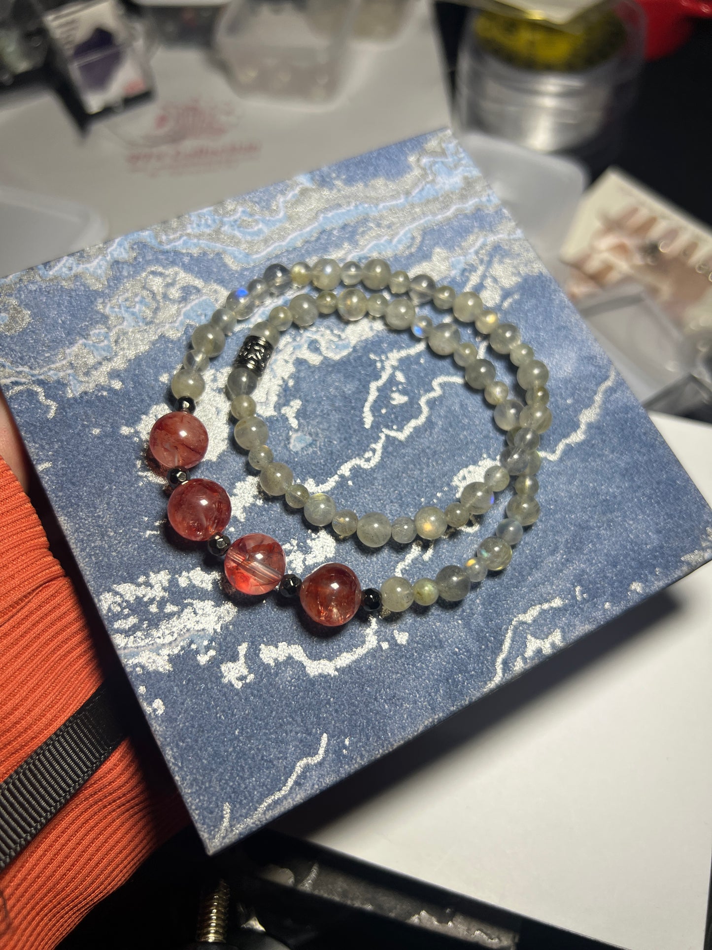 Design Bracelet | Labradorite & Fire Quartz | 3–5mm & 9mm