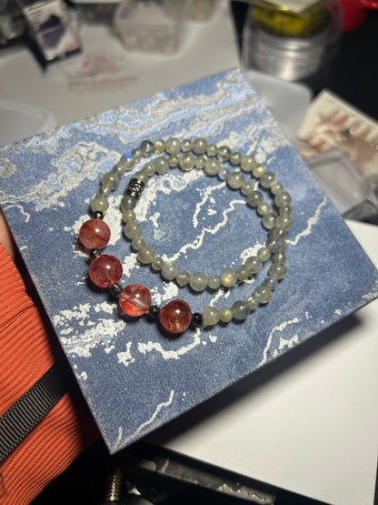 Design Bracelet | Labradorite & Fire Quartz | 3–5mm & 9mm
