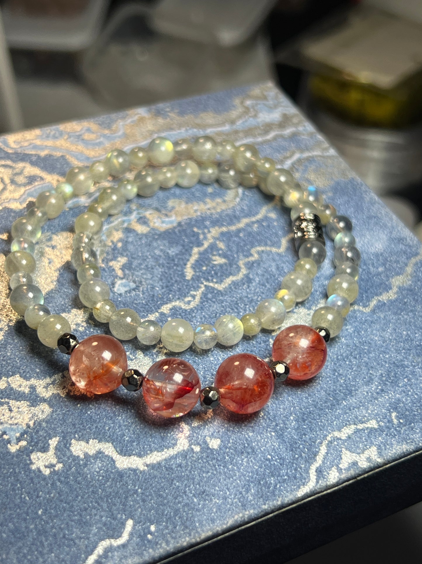 Design Bracelet | Labradorite & Fire Quartz | 3–5mm & 9mm