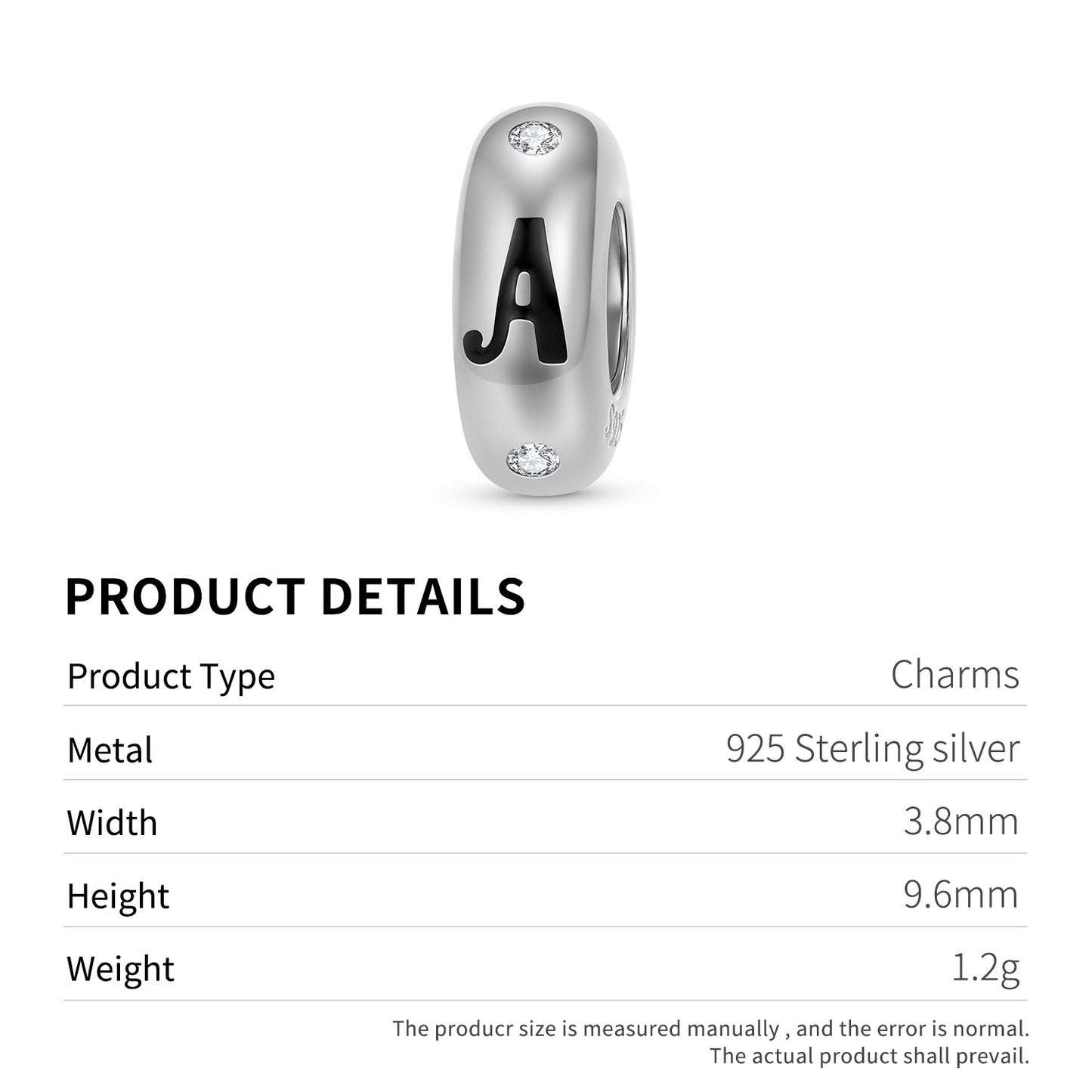 925 Sterling Silver Alphabet Spacer Charm | A–Z Initial Bead