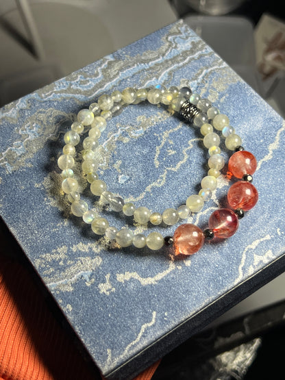 Design Bracelet | Labradorite & Fire Quartz | 3–5mm & 9mm