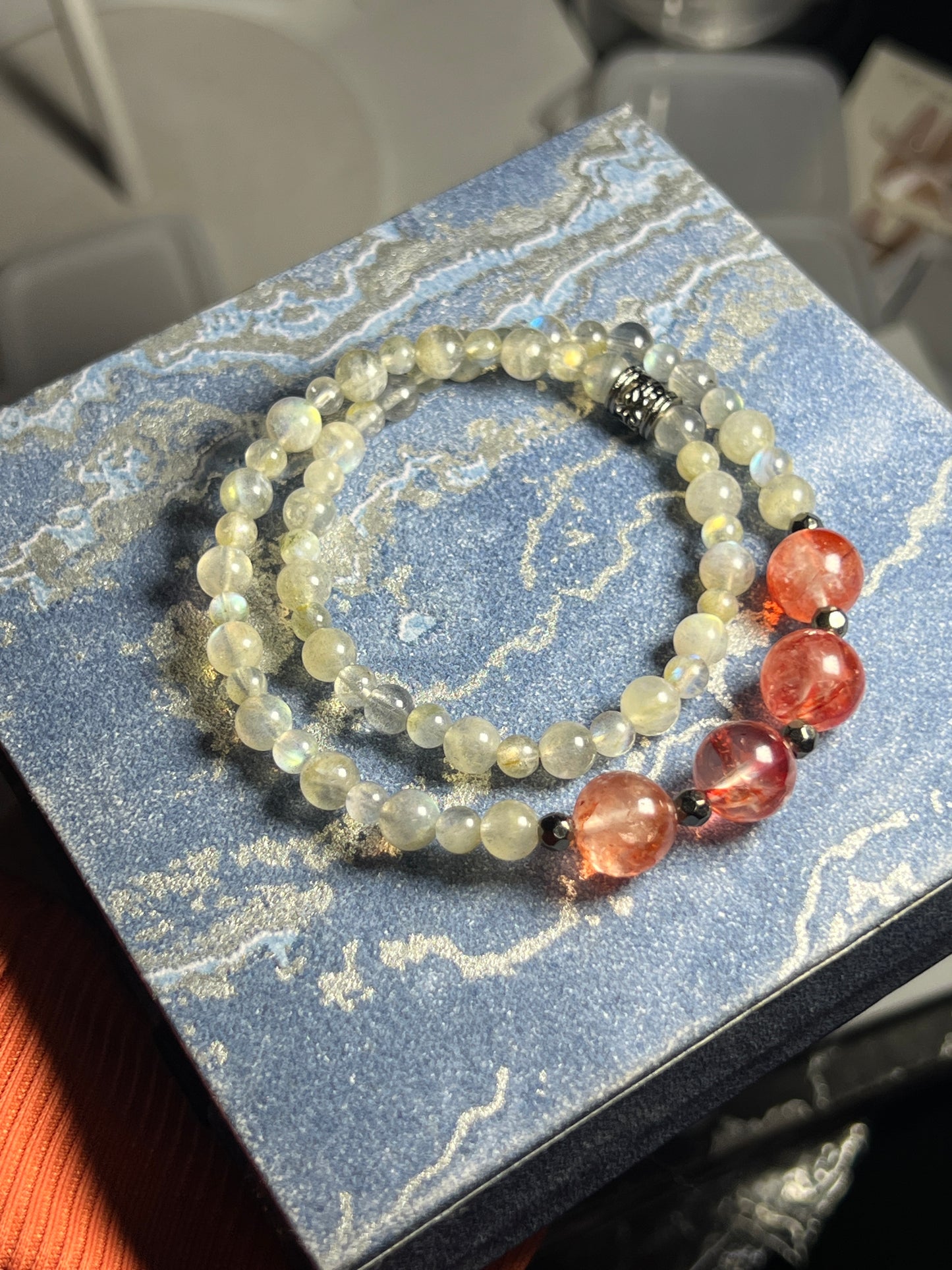 Design Bracelet | Labradorite & Fire Quartz | 3–5mm & 9mm