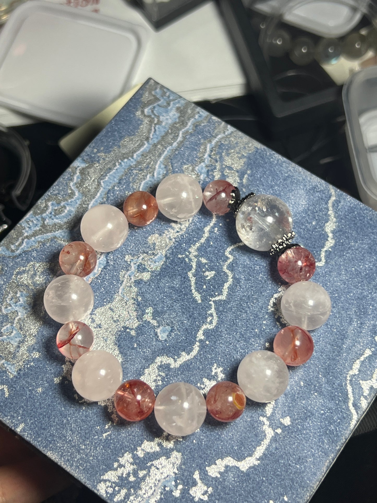 Design Bracelet | White Azeztulite × Rose Quartz × Fire Quartz