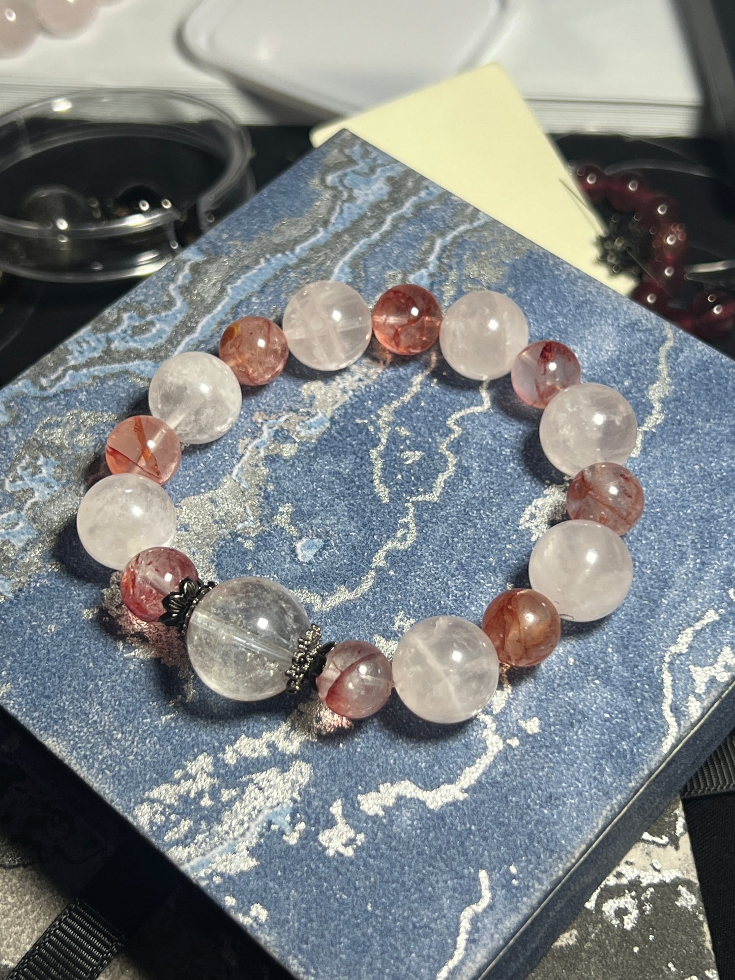 Design Bracelet | White Azeztulite × Rose Quartz × Fire Quartz