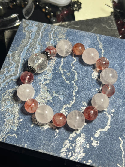 Design Bracelet | White Azeztulite × Rose Quartz × Fire Quartz