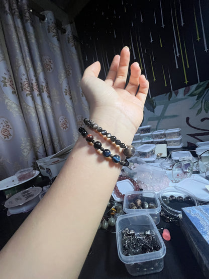🖤 Black Moonstone × Silver Sheen Obsidian × Blue Tiger Eye × Red Tiger Eye