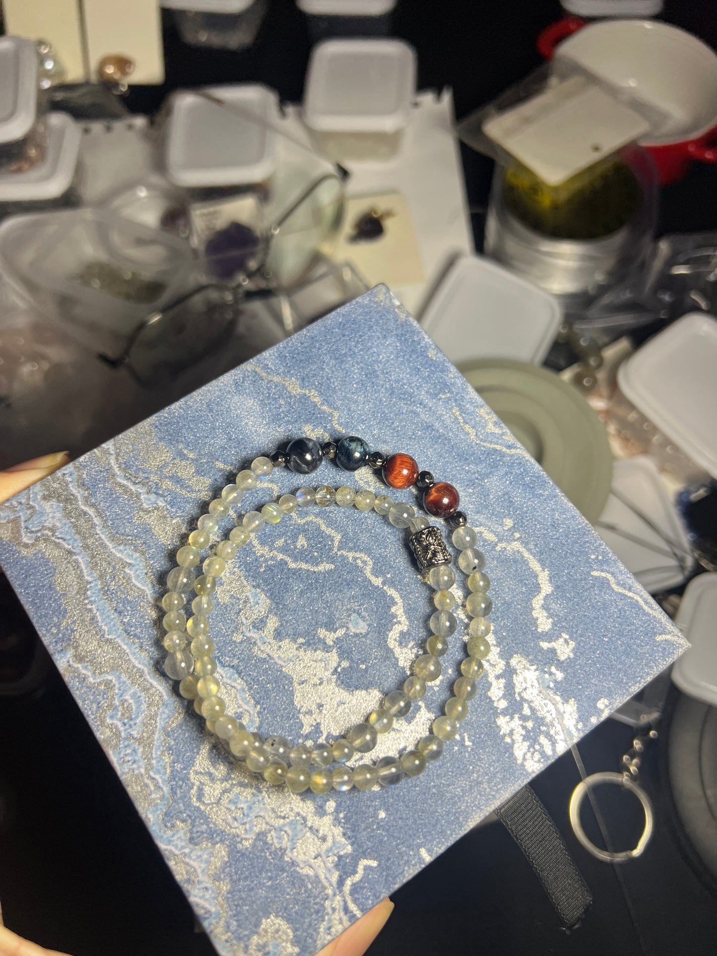 Design Bracelet | Natural Labradorite, Blue Tiger Eye & Red Tiger Eye