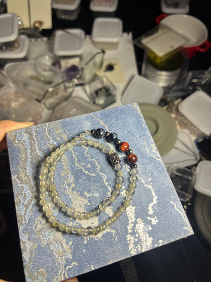 Design Bracelet | Natural Labradorite, Blue Tiger Eye & Red Tiger Eye