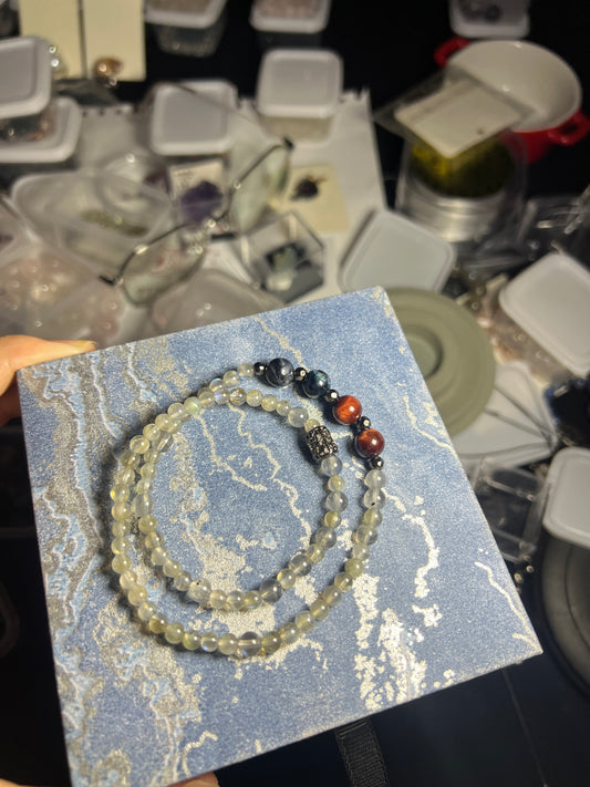 Design Bracelet | Natural Labradorite, Blue Tiger Eye & Red Tiger Eye