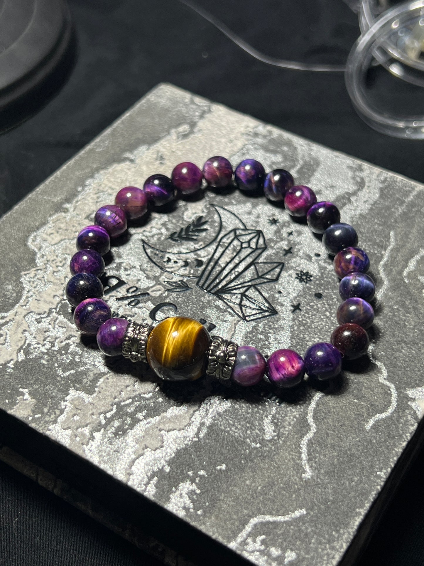 Design Bracelet | Dyed Purple Tiger Eye & Natural Yellow Tiger Eye