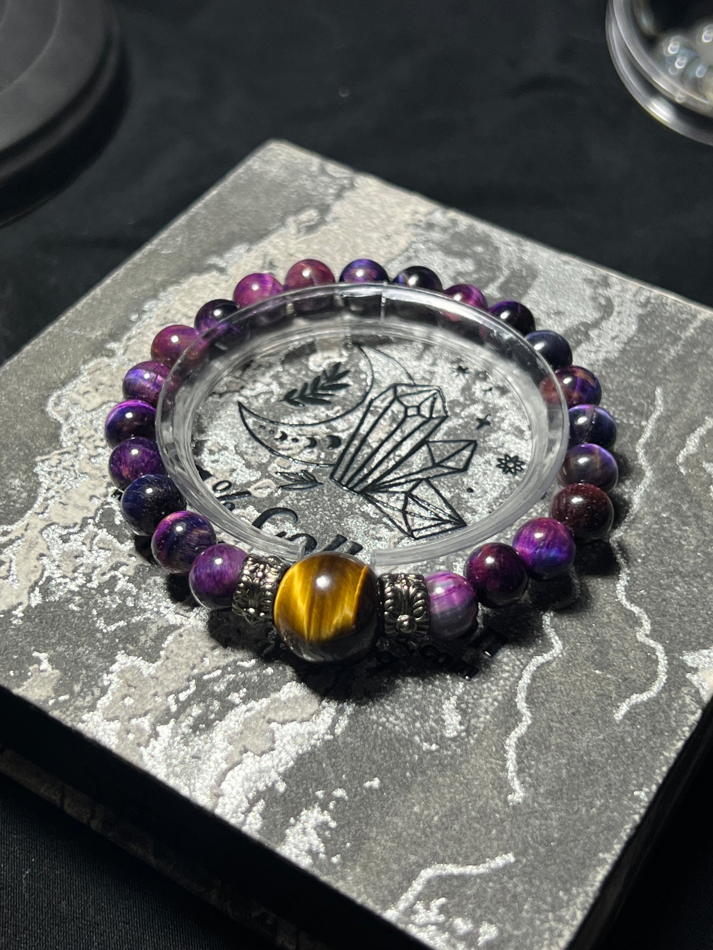 Design Bracelet | Dyed Purple Tiger Eye & Natural Yellow Tiger Eye