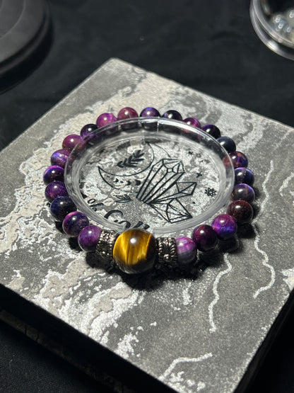 Design Bracelet | Dyed Purple Tiger Eye & Natural Yellow Tiger Eye