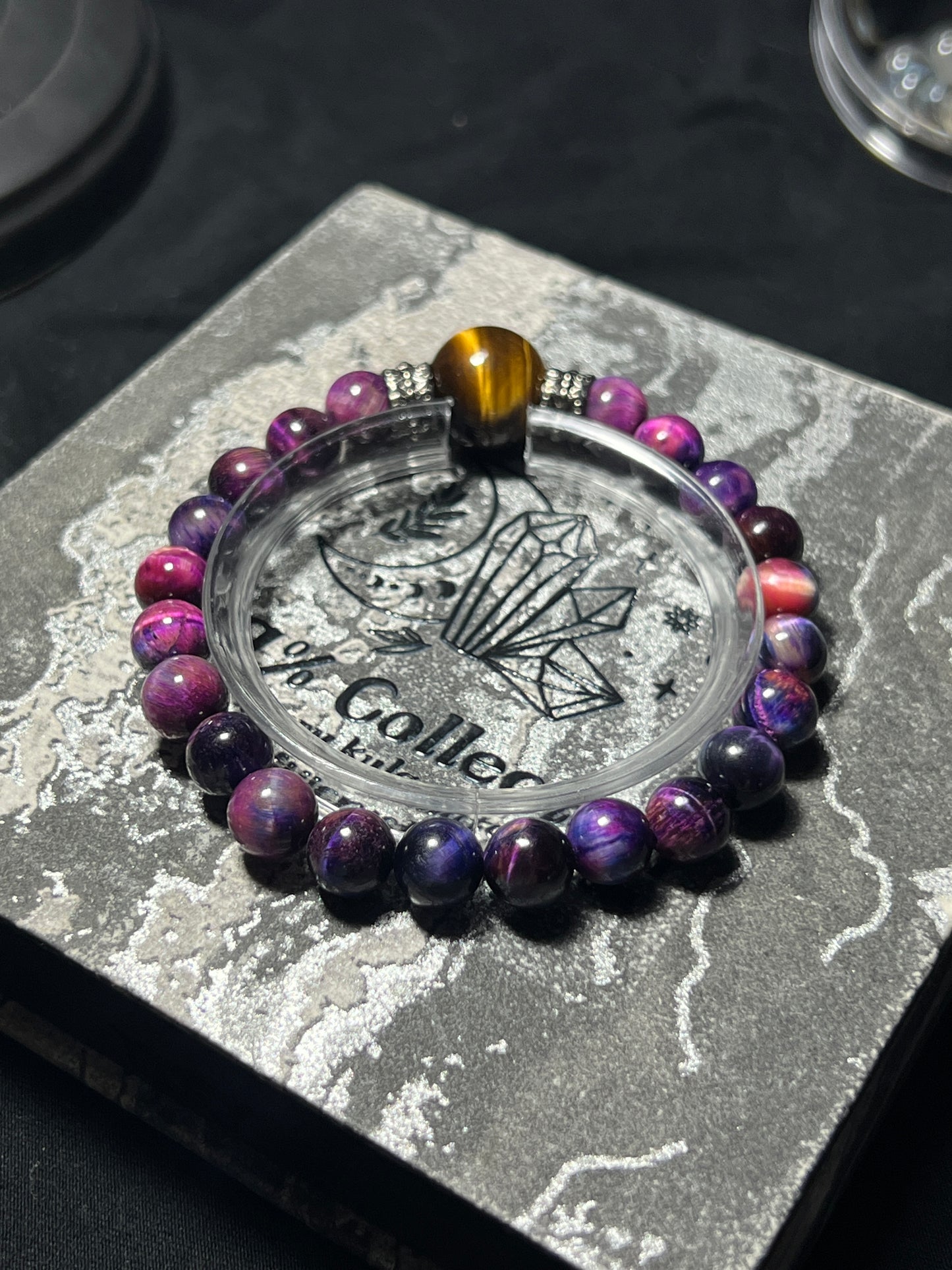 Design Bracelet | Dyed Purple Tiger Eye & Natural Yellow Tiger Eye