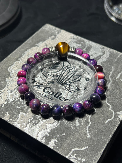 Design Bracelet | Dyed Purple Tiger Eye & Natural Yellow Tiger Eye