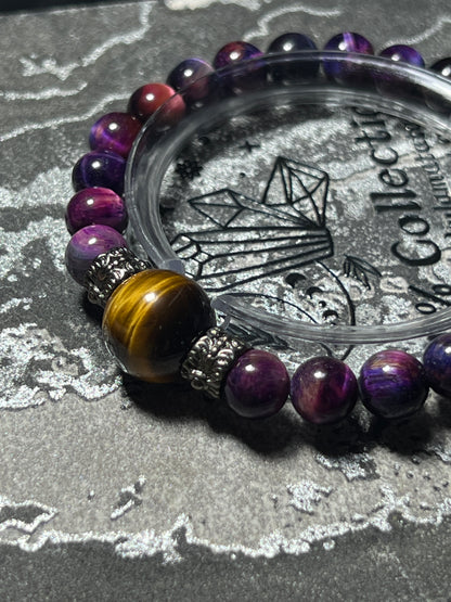 Design Bracelet | Dyed Purple Tiger Eye & Natural Yellow Tiger Eye