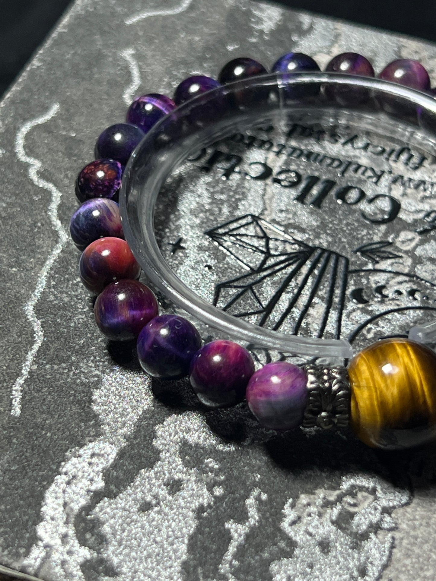 Design Bracelet | Dyed Purple Tiger Eye & Natural Yellow Tiger Eye