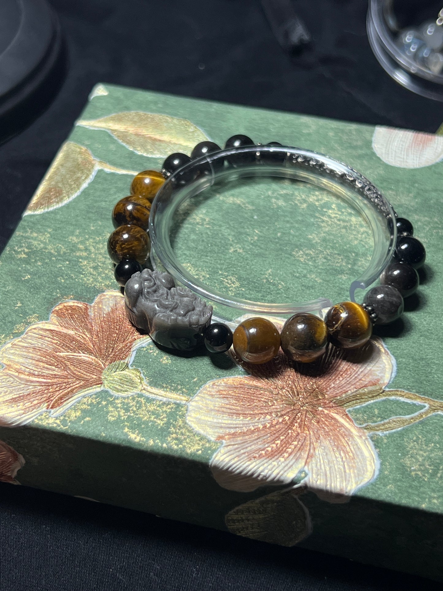 Design Bracelet | Natural Yellow Tiger Eye & Silver Sheen Obsidian