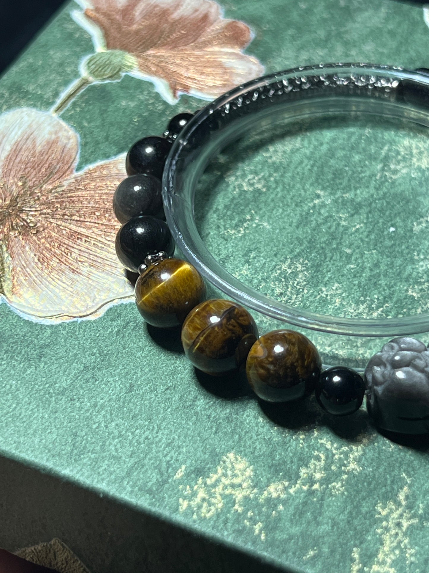 Design Bracelet | Natural Yellow Tiger Eye & Silver Sheen Obsidian