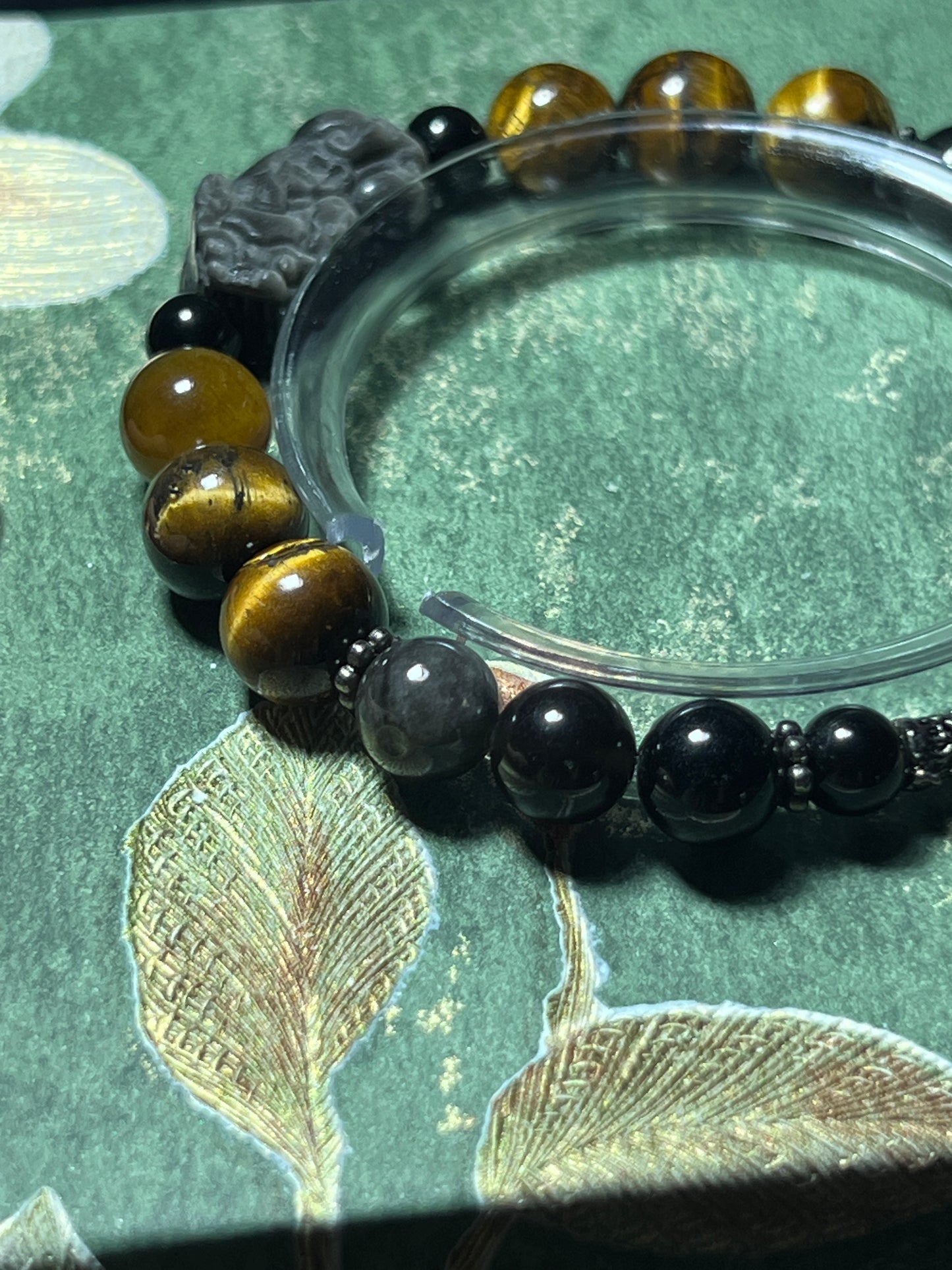 Design Bracelet | Natural Yellow Tiger Eye & Silver Sheen Obsidian