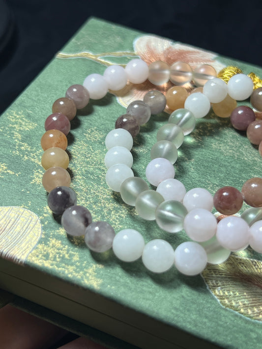 Design Triple Wrap Bracelet / Necklace | Rose Quartz, Milky Quartz & Agate
