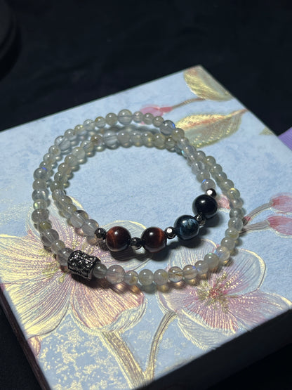 Design Bracelet | Natural Labradorite, Blue Tiger Eye & Red Tiger Eye