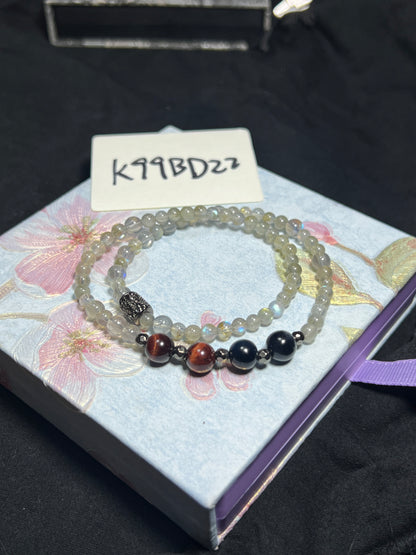 Design Bracelet | Natural Labradorite, Blue Tiger Eye & Red Tiger Eye