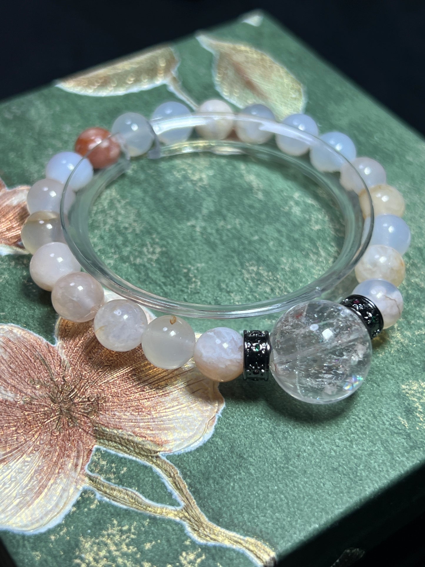 Design Bracelet | Natural Flower Agate & White Azeztulite