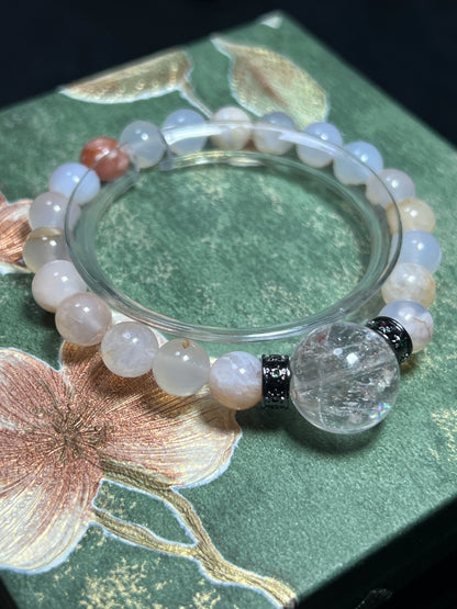Design Bracelet | Natural Flower Agate & White Azeztulite