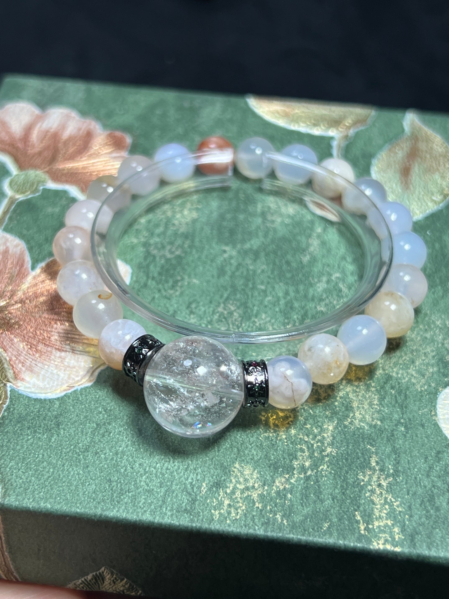 Design Bracelet | Natural Flower Agate & White Azeztulite