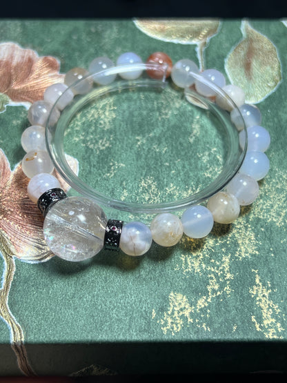 Design Bracelet | Natural Flower Agate & White Azeztulite