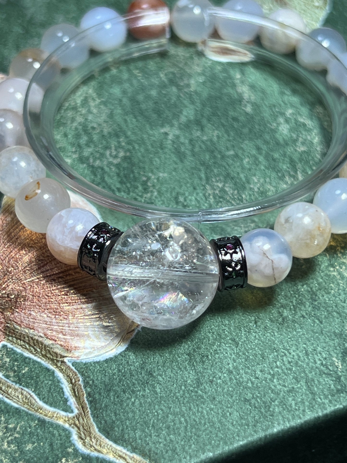 Design Bracelet | Natural Flower Agate & White Azeztulite