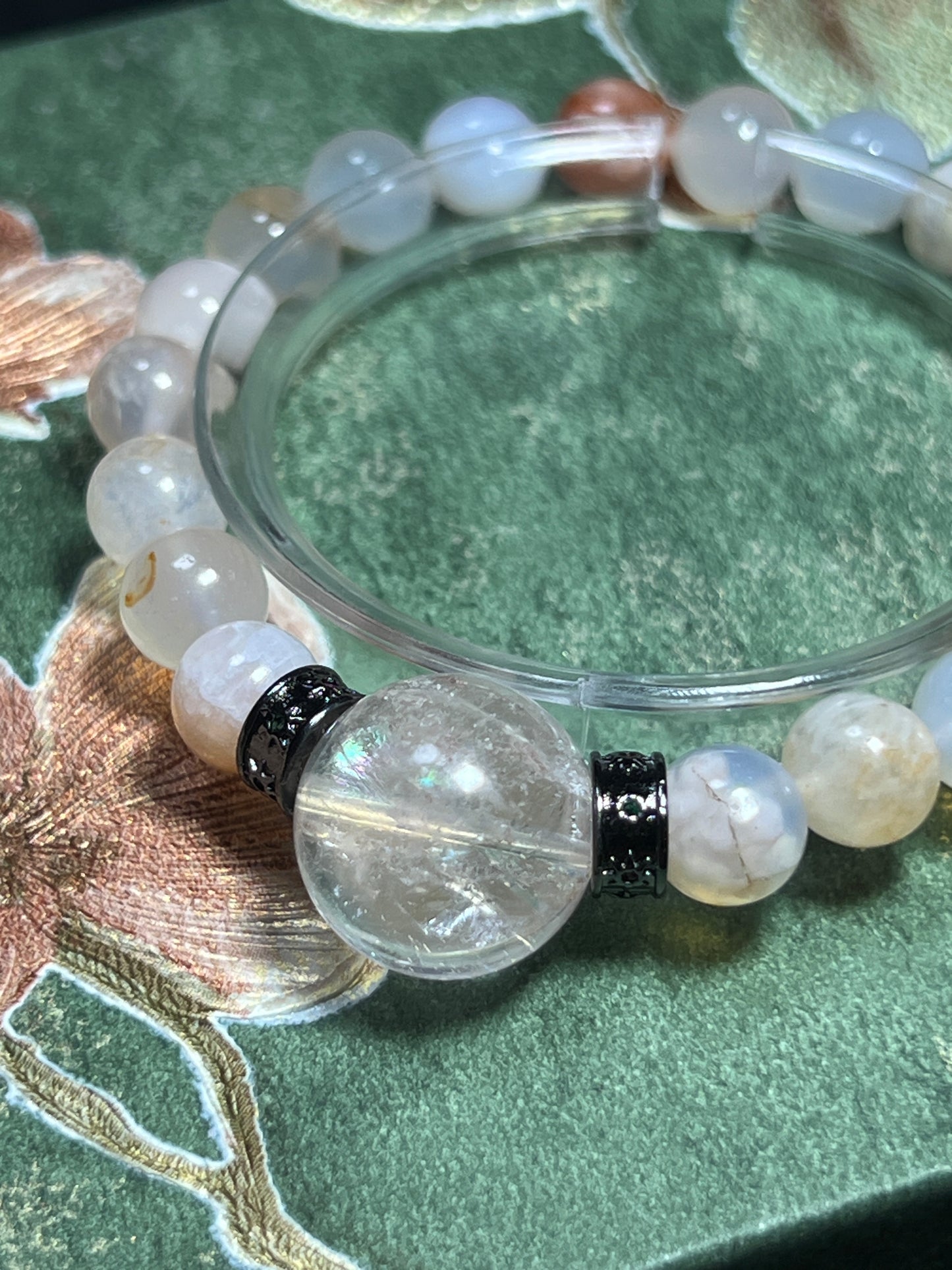 Design Bracelet | Natural Flower Agate & White Azeztulite