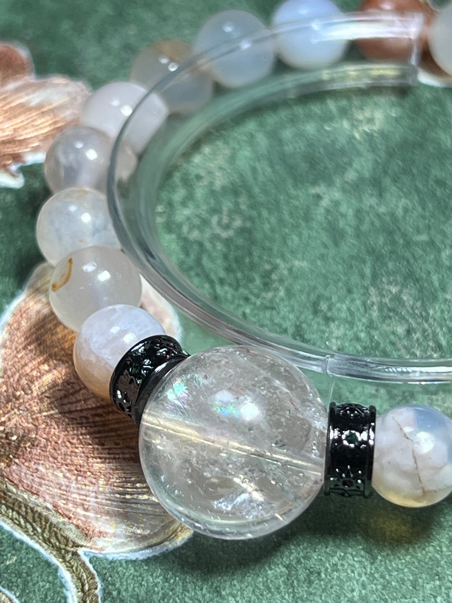 Design Bracelet | Natural Flower Agate & White Azeztulite