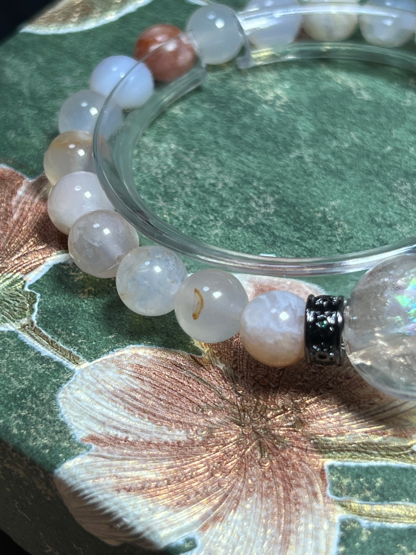Design Bracelet | Natural Flower Agate & White Azeztulite