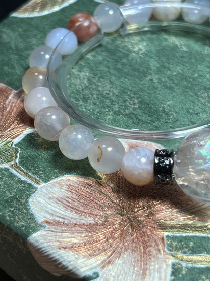 Design Bracelet | Natural Flower Agate & White Azeztulite