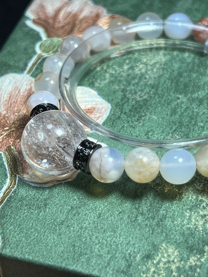 Design Bracelet | Natural Flower Agate & White Azeztulite
