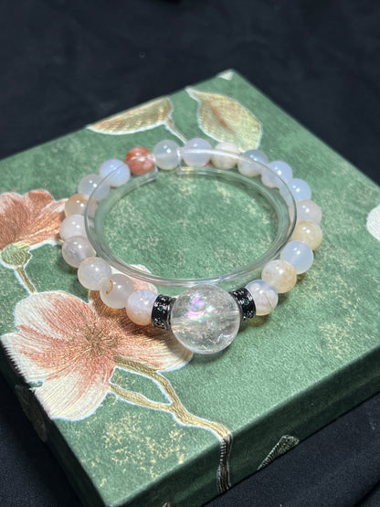 Design Bracelet | Natural Flower Agate & White Azeztulite