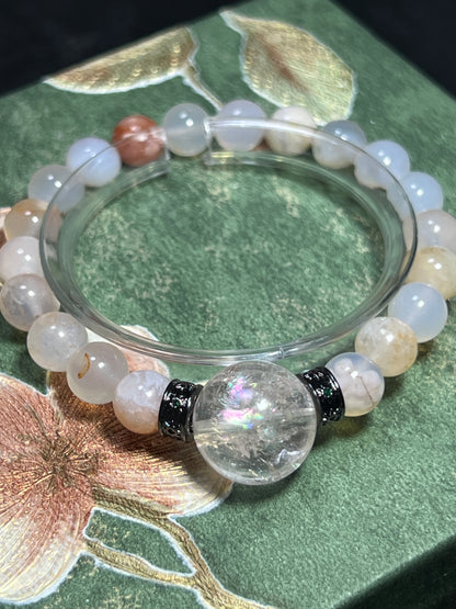 Design Bracelet | Natural Flower Agate & White Azeztulite