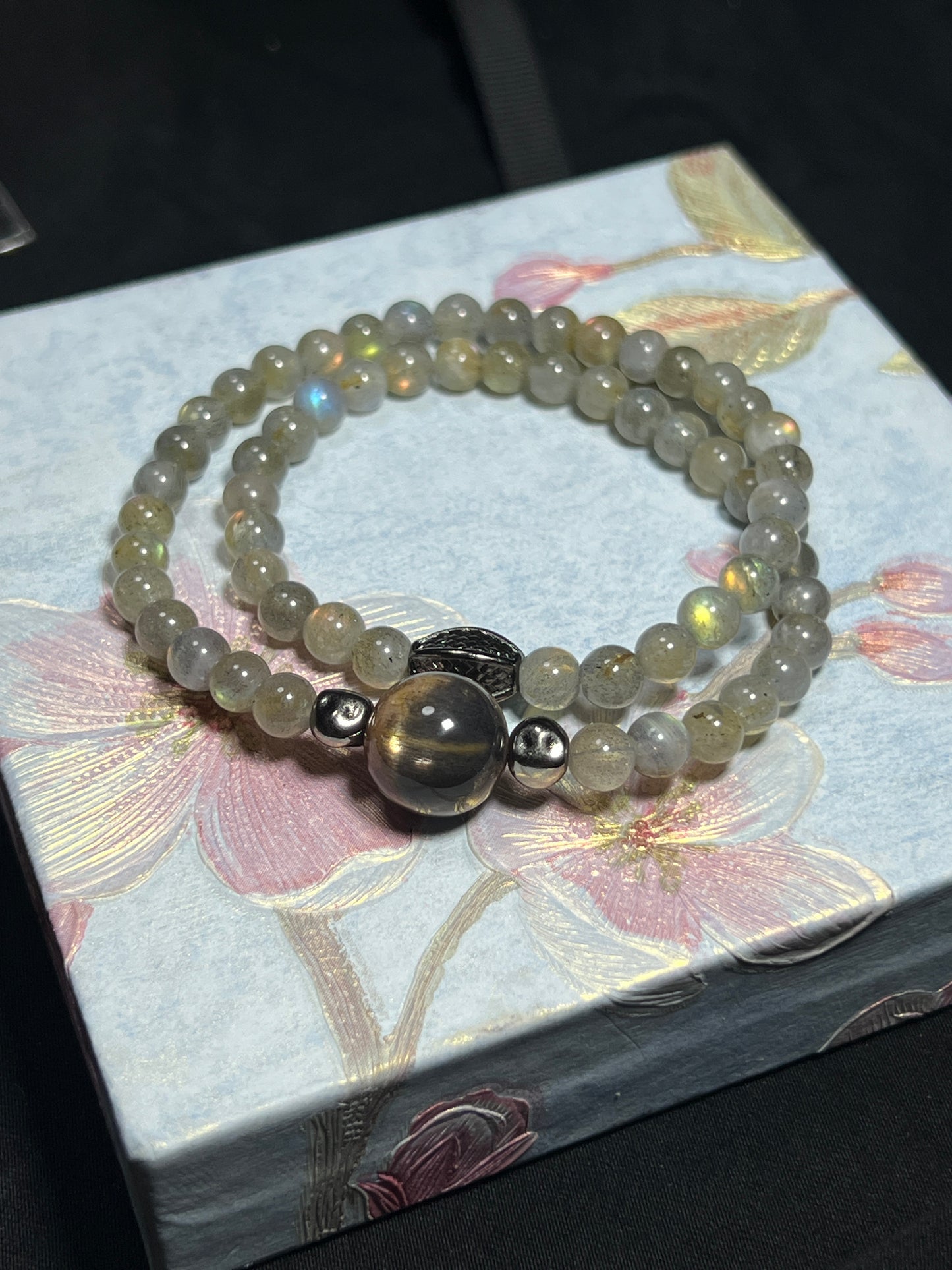 Design Double Wrap Bracelet | Natural Labradorite & Black Moonstone