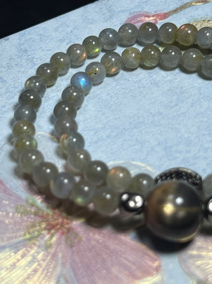 Design Double Wrap Bracelet | Natural Labradorite & Black Moonstone