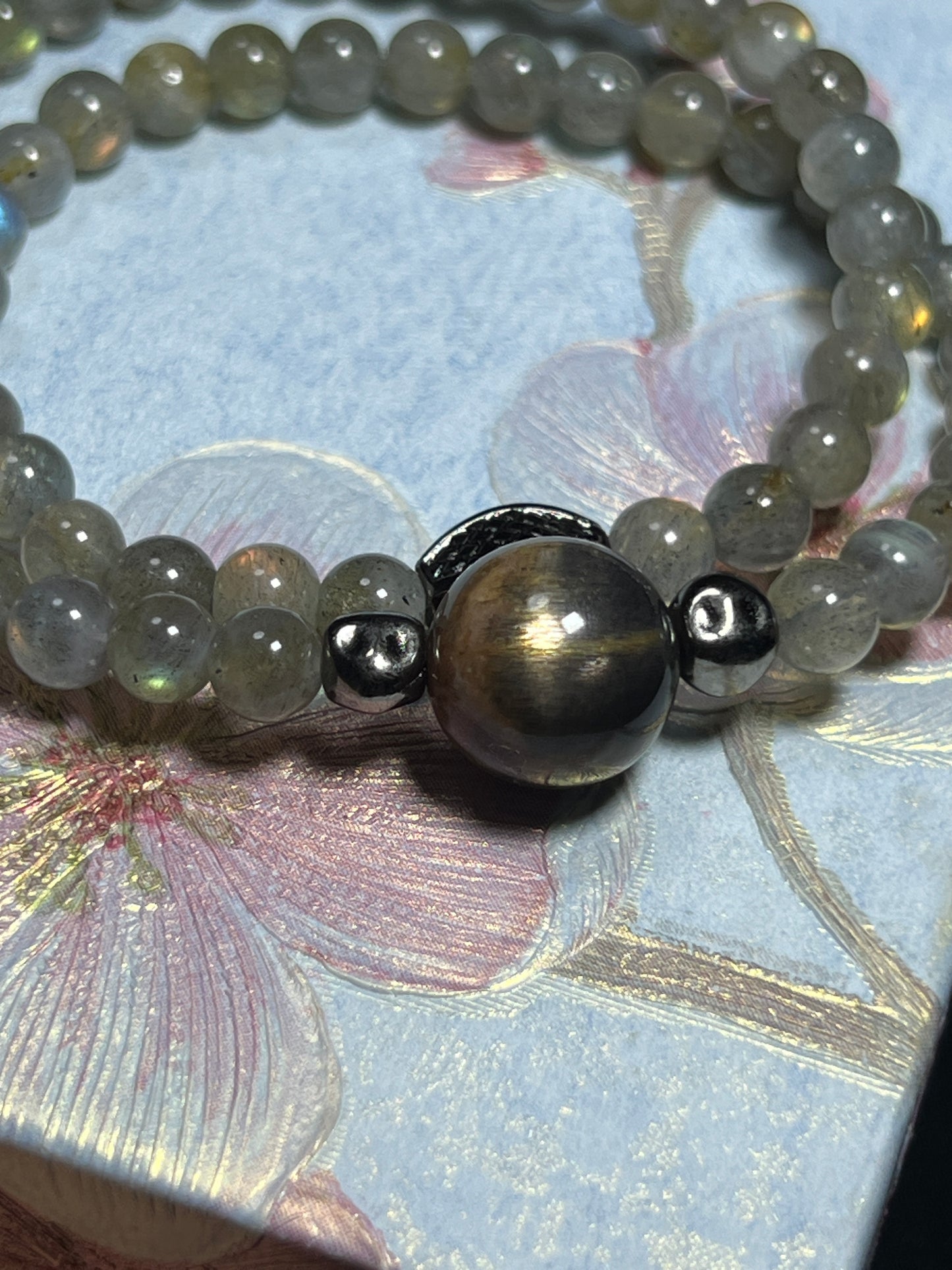 Design Double Wrap Bracelet | Natural Labradorite & Black Moonstone