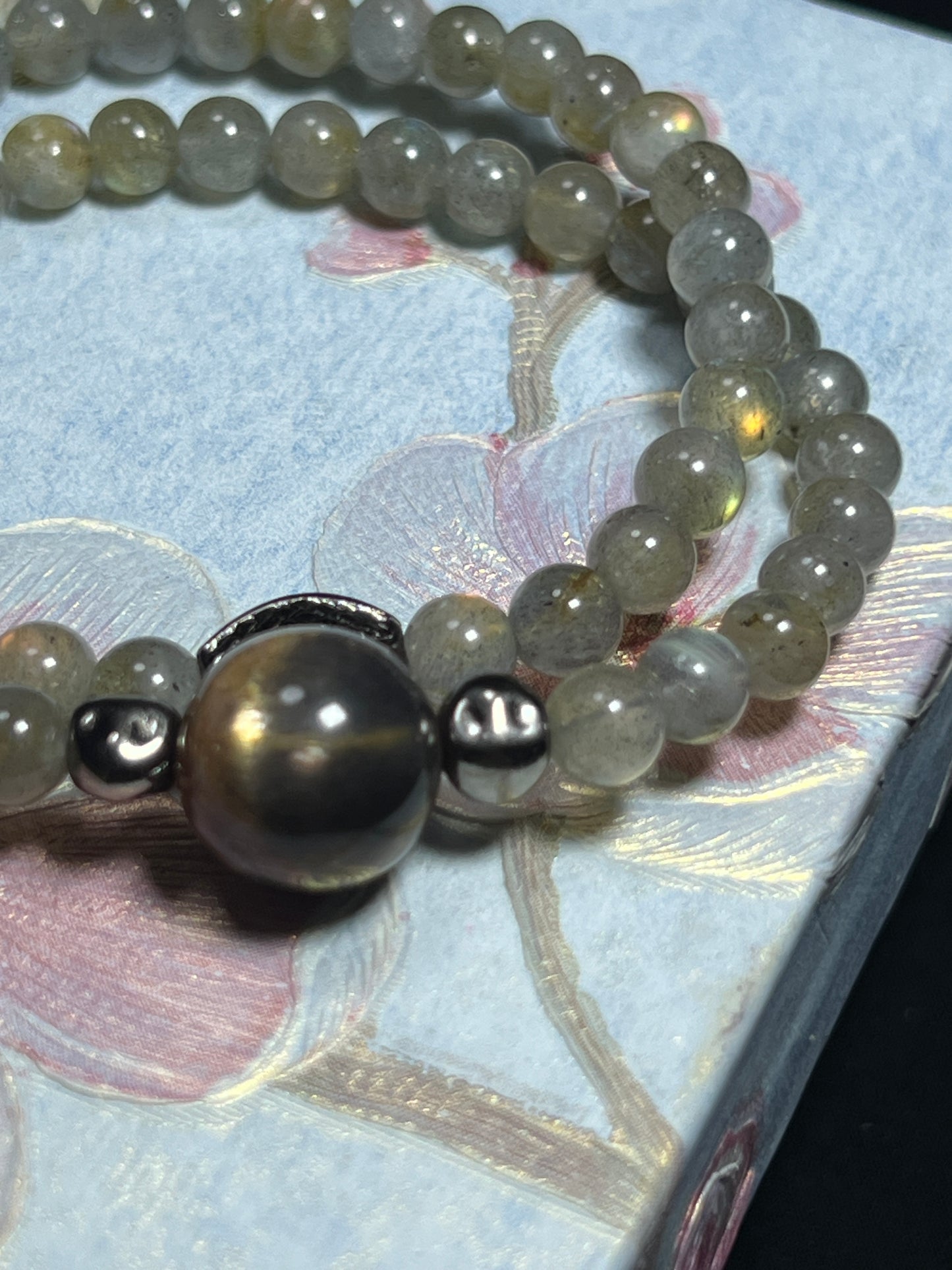 Design Double Wrap Bracelet | Natural Labradorite & Black Moonstone