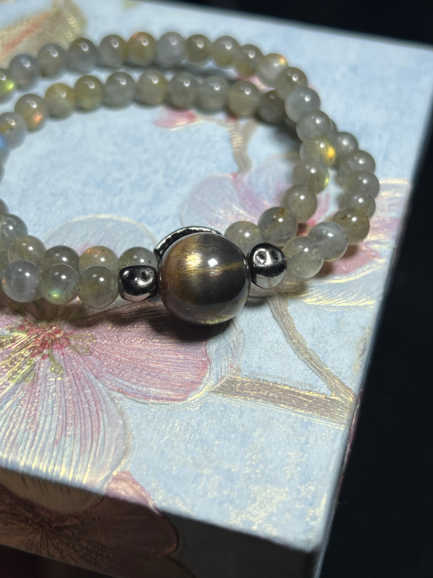Design Double Wrap Bracelet | Natural Labradorite & Black Moonstone