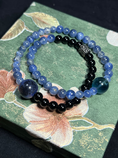 Design Double Wrap Bracelet | Natural Kyanite, Obsidian, Sodalite & Blue Fluorite