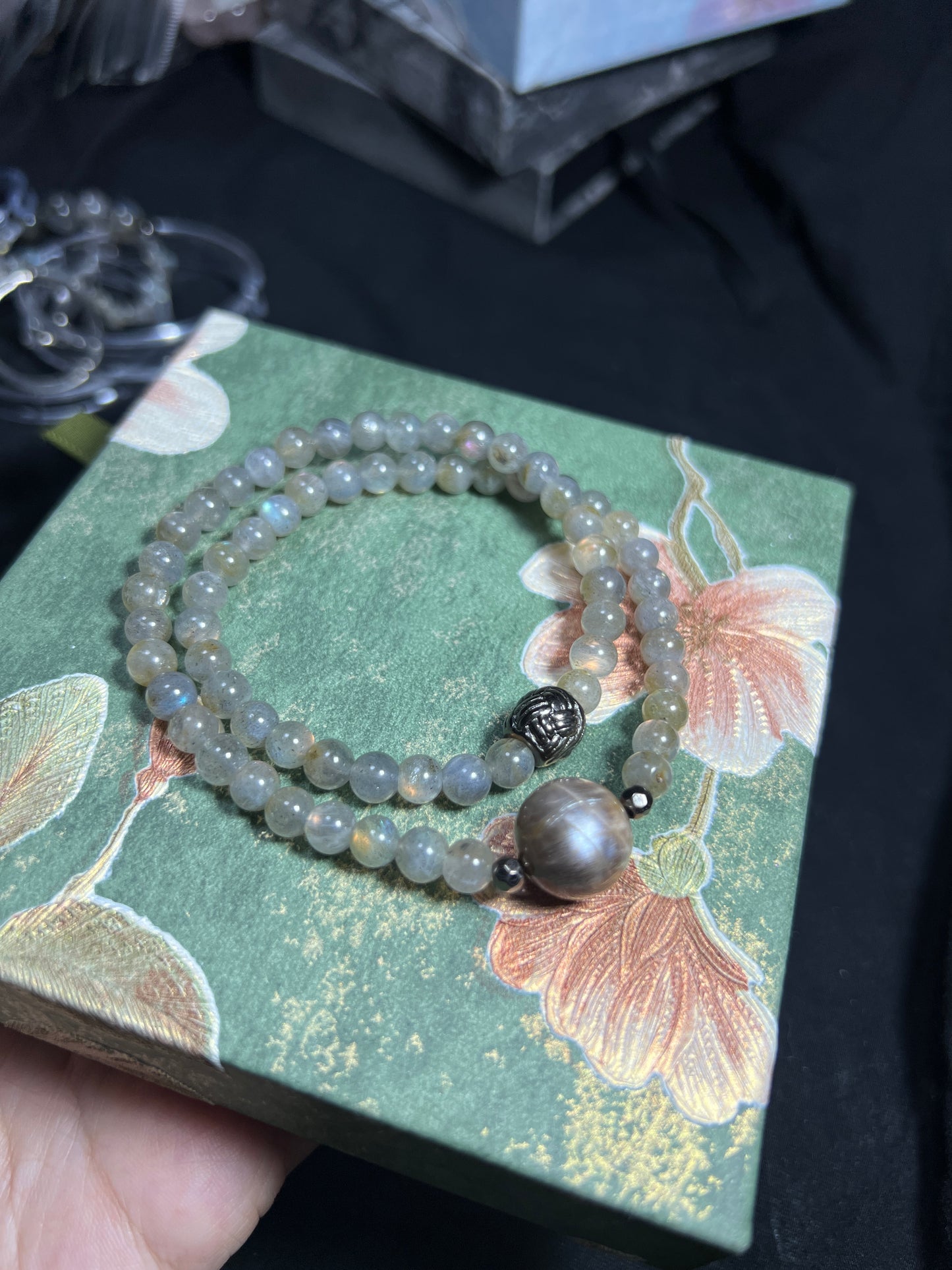 Design Double Wrap Bracelet | Natural Labradorite & Black Moonstone