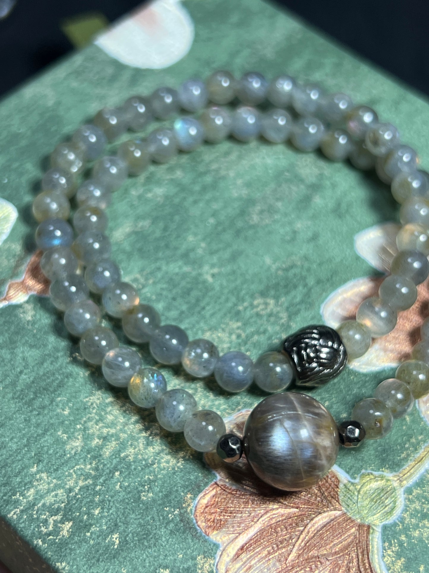 Design Double Wrap Bracelet | Natural Labradorite & Black Moonstone