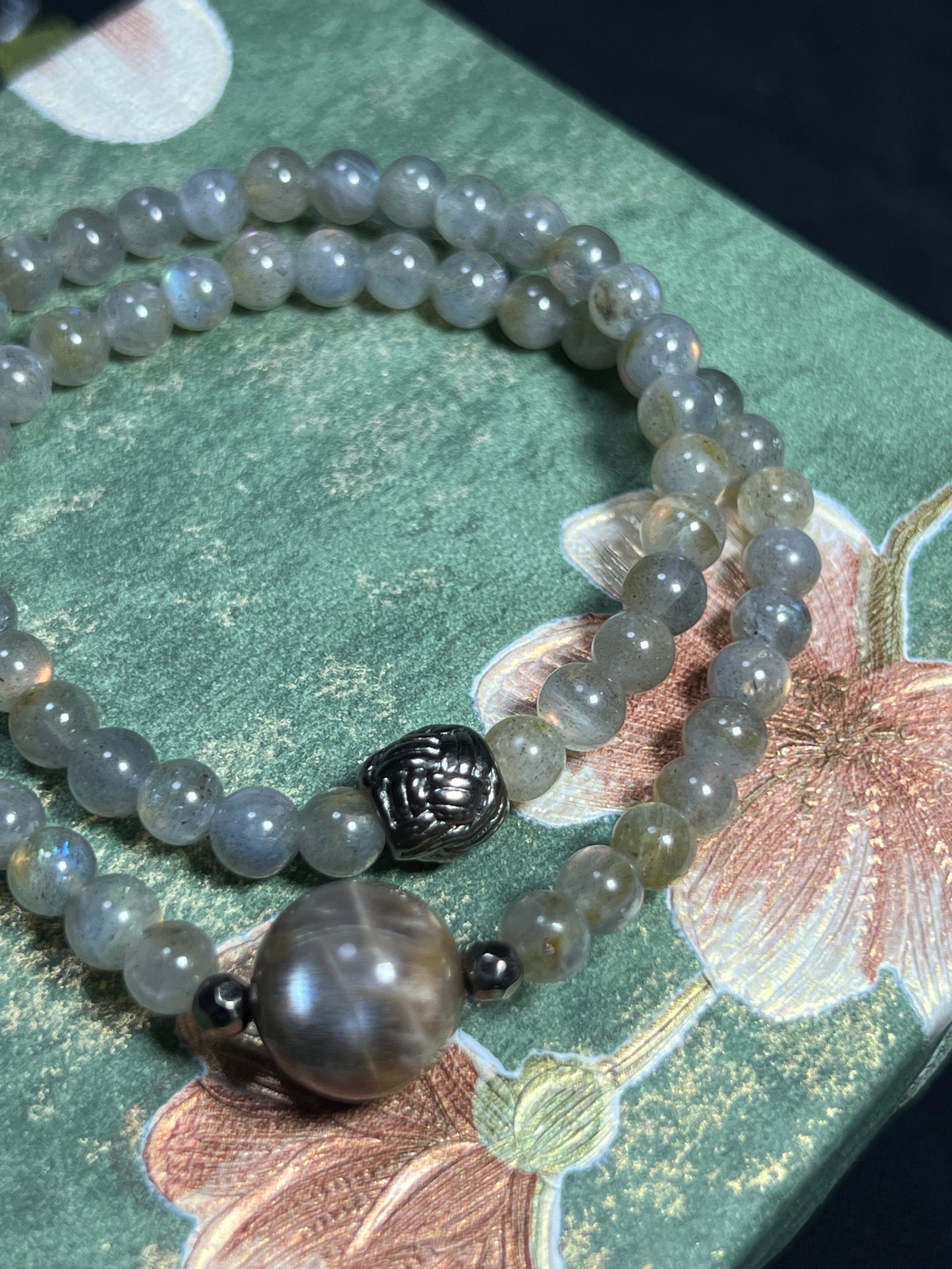 Design Double Wrap Bracelet | Natural Labradorite & Black Moonstone