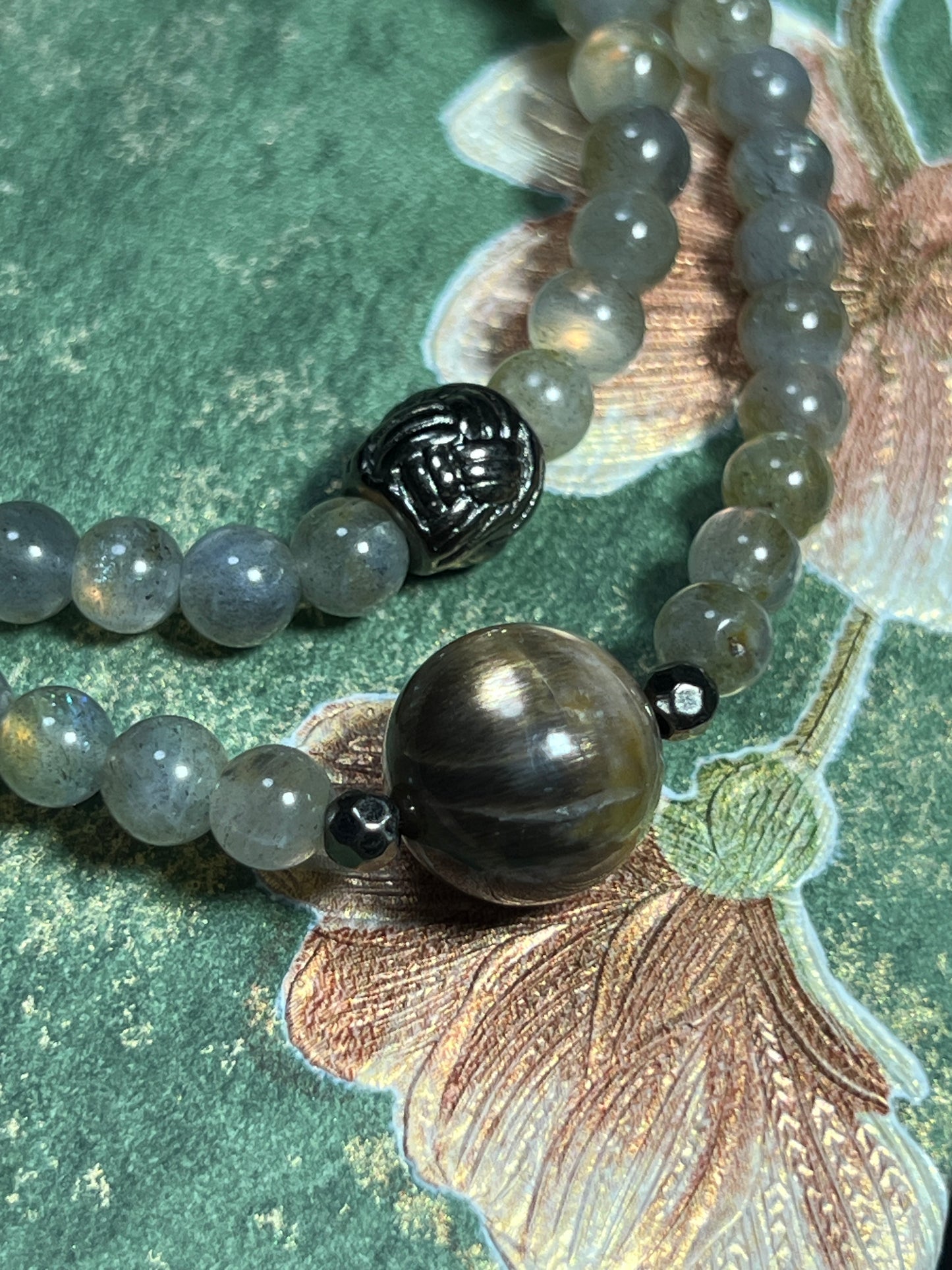 Design Double Wrap Bracelet | Natural Labradorite & Black Moonstone
