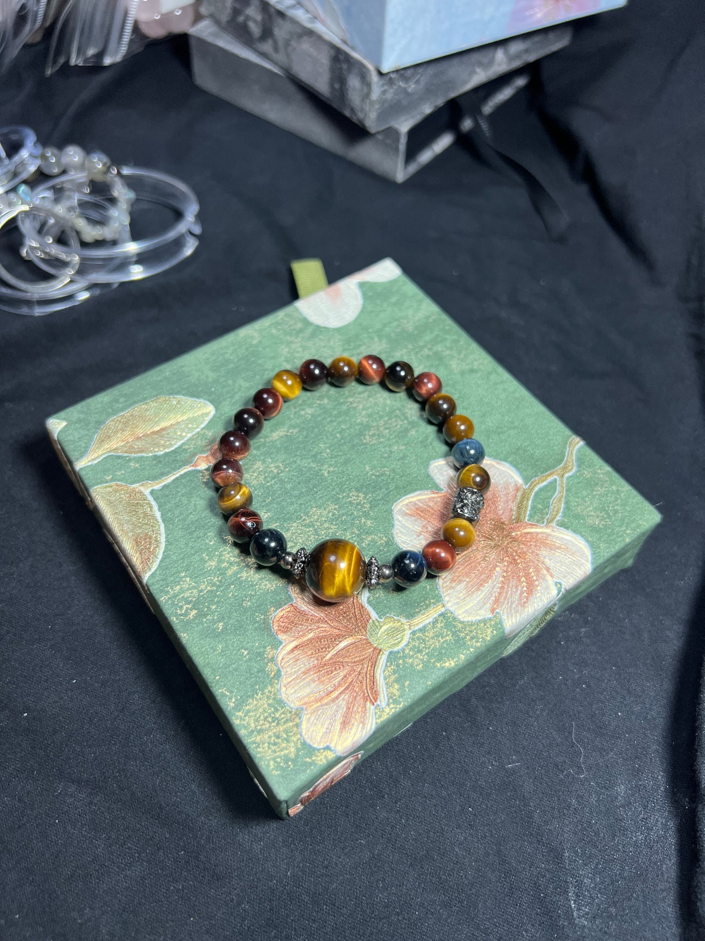Design Bracelet | Natural Yellow, Red & Blue Tiger Eye